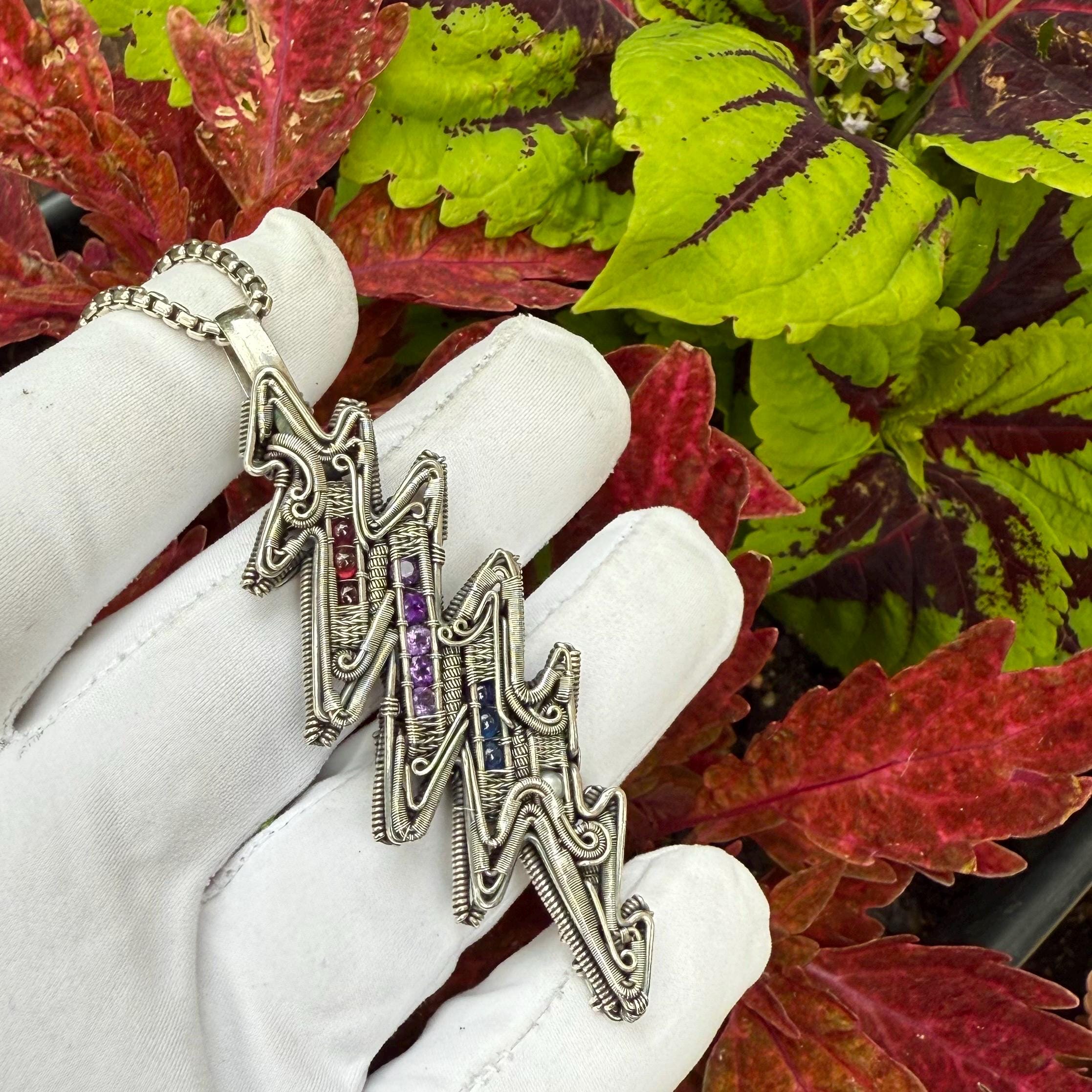 Dead Bolt, Garnet, Amethyst, Kyanite, Pearl, Silver, Fan Art, Anthony Robert Pendant, Handmade, Art, Jewelry, Pendant