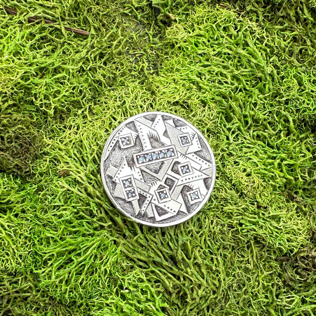 Golf Ball Marker, Golf Accessories, Sapphires, Silver, Handmade, Unique, Golf, One of a kind, James Steffen Designs