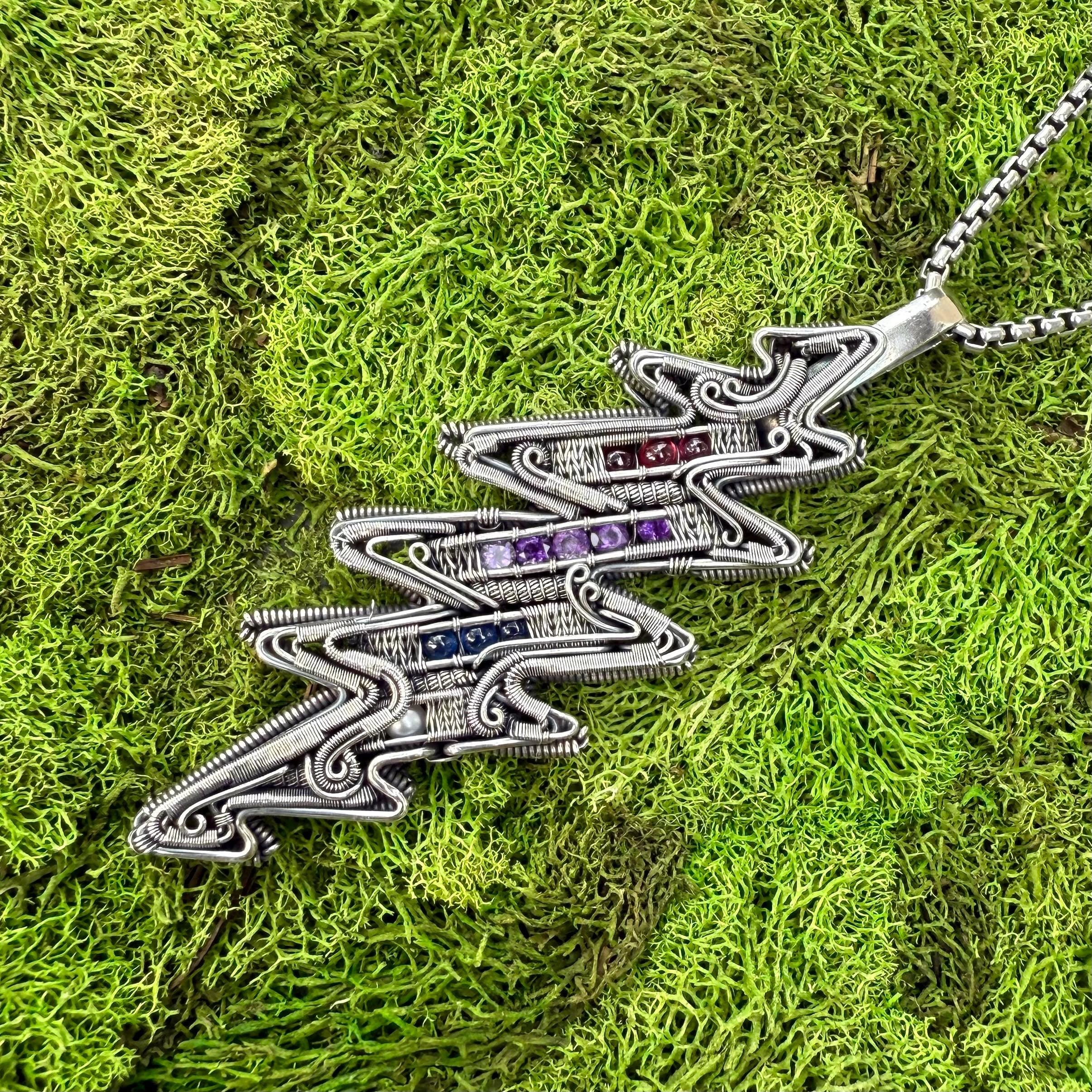 Dead Bolt, Garnet, Amethyst, Kyanite, Pearl, Silver, Fan Art, Anthony Robert Pendant, Handmade, Art, Jewelry, Pendant