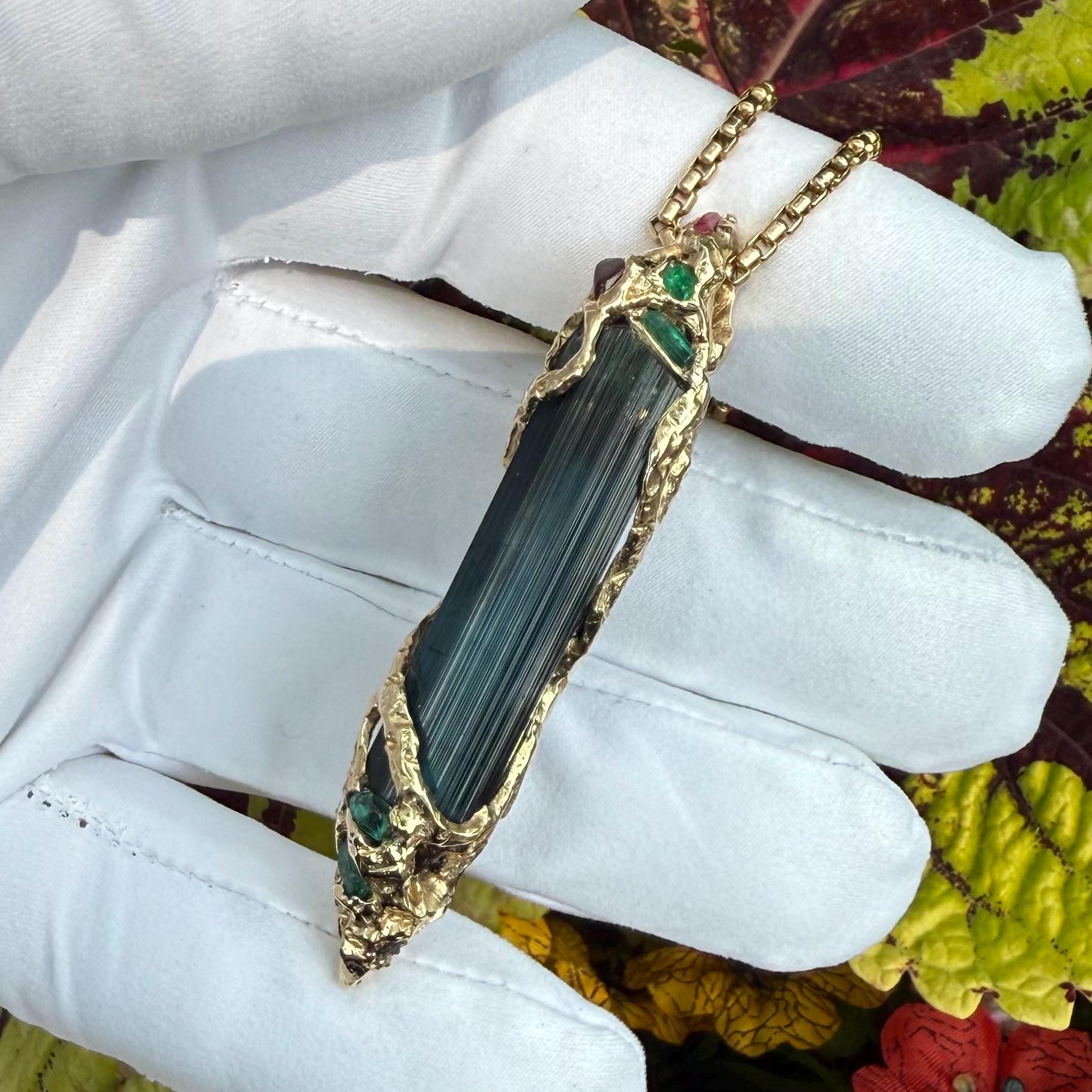 A one-of-a-kind masterpiece crafted from 14k gold, featuring an old stock, Indicolite Pederneira Tourmaline.