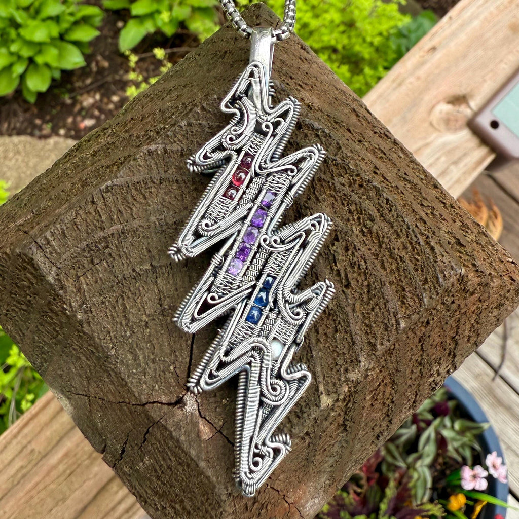 Dead Bolt, Garnet, Amethyst, Kyanite, Pearl, Silver, Fan Art, Anthony Robert Pendant, Handmade, Art, Jewelry, Pendant