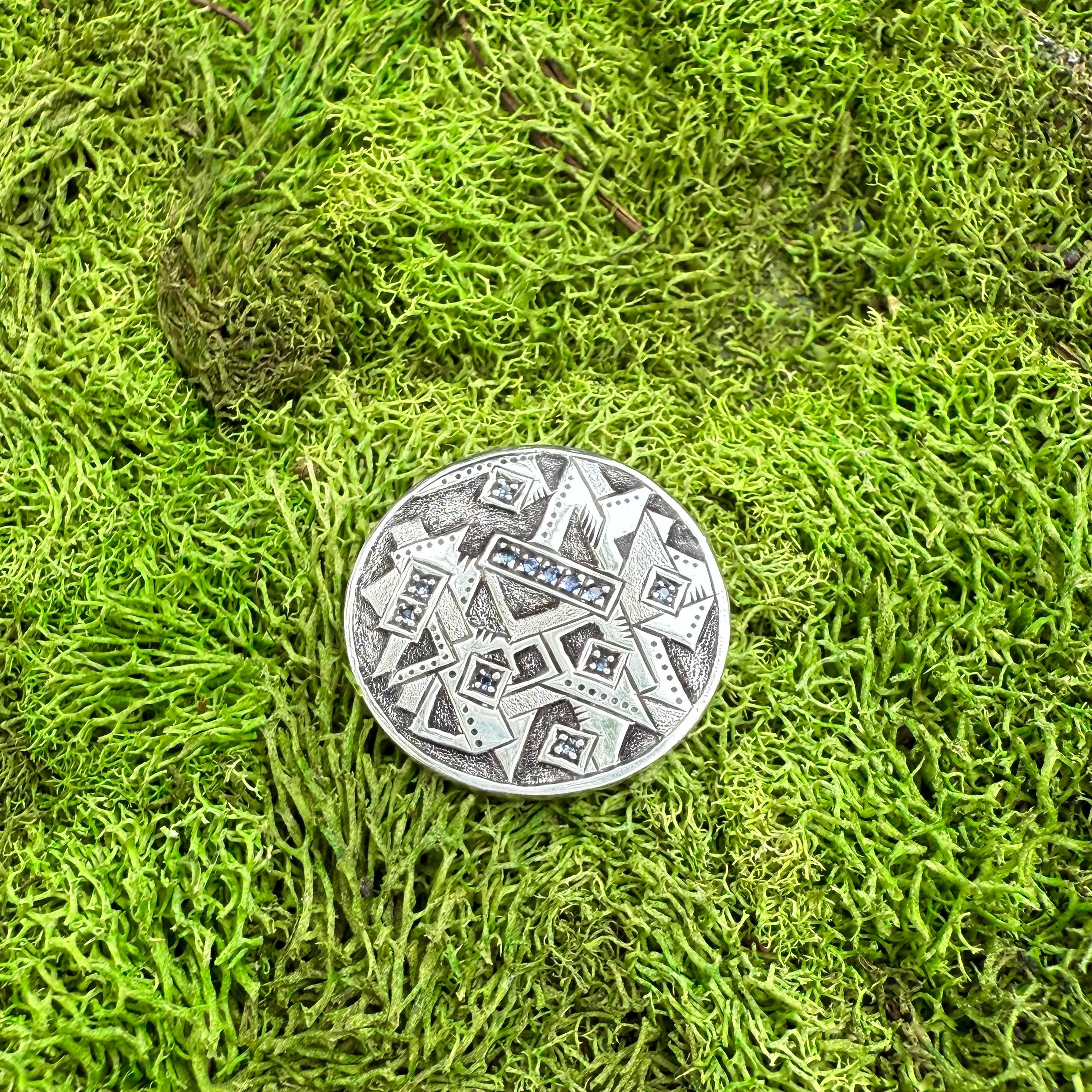 Golf Ball Marker, Golf Accessories, Sapphires, Silver, Handmade, Unique, Golf, One of a kind, James Steffen Designs