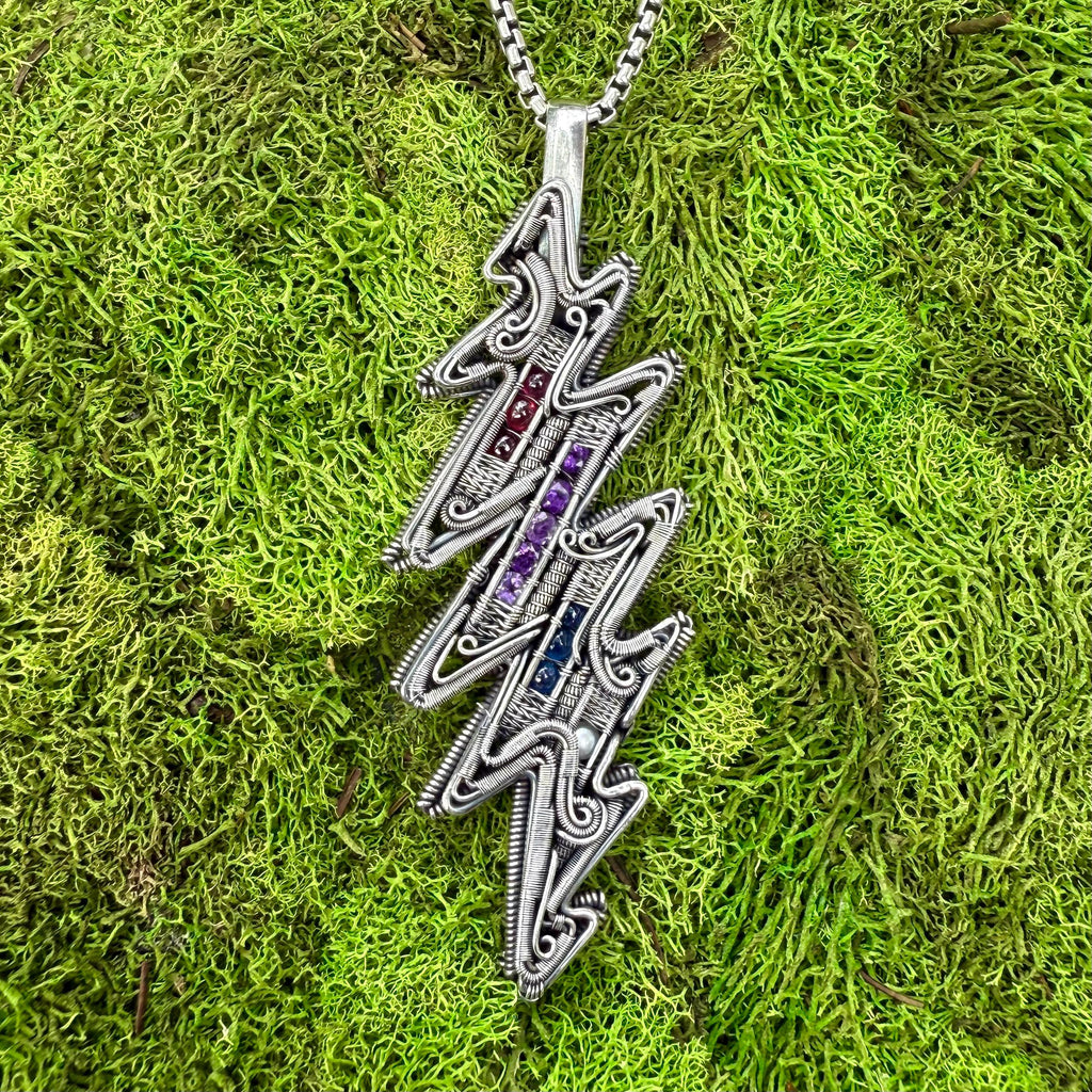 Dead Bolt, Garnet, Amethyst, Kyanite, Pearl, Silver, Fan Art, Anthony Robert Pendant, Handmade, Art, Jewelry, Pendant