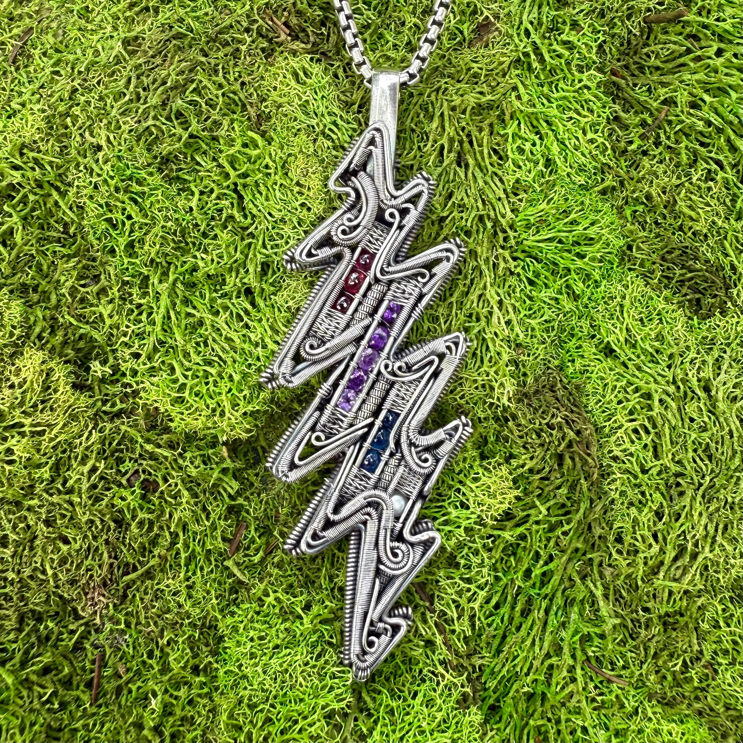 Dead Bolt, Garnet, Amethyst, Kyanite, Pearl, Silver, Fan Art, Anthony Robert Pendant, Handmade, Art, Jewelry, Pendant