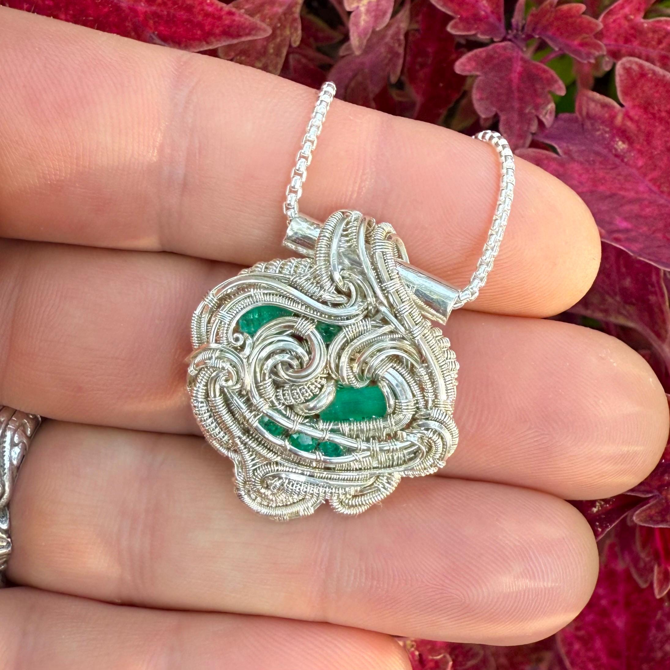 Emerald’s, Silver, Handmade, Wire Wrapped, Pendant, Merrick Noyes, James Steffen, Art, Gift, Unique, Jewelry, Pendant