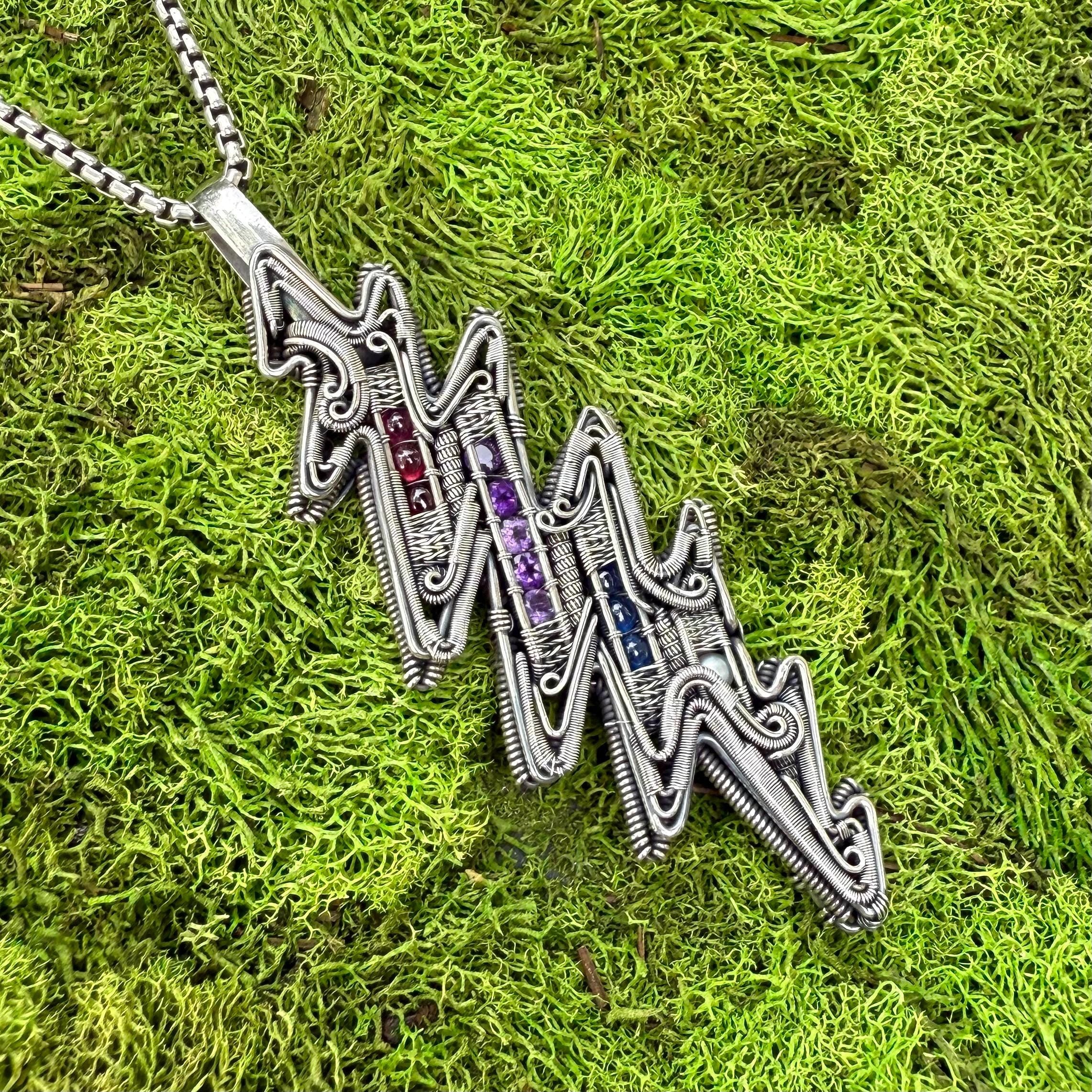 Dead Bolt, Garnet, Amethyst, Kyanite, Pearl, Silver, Fan Art, Anthony Robert Pendant, Handmade, Art, Jewelry, Pendant